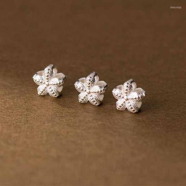 Pierres précieuses en vrac 1 pc/lot S925 argent Sterling grand trou perles de fleur de pêche 8mm corde tressée perles entretoise breloques bijoux à bricoler soi-même accessoires