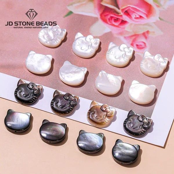 Piedras preciosas sueltas, 1 pieza, concha de nácar natural, cabeza de gato, cuentas talladas, dulce y lindo colgante con agujero para hacer joyas, collar Diy