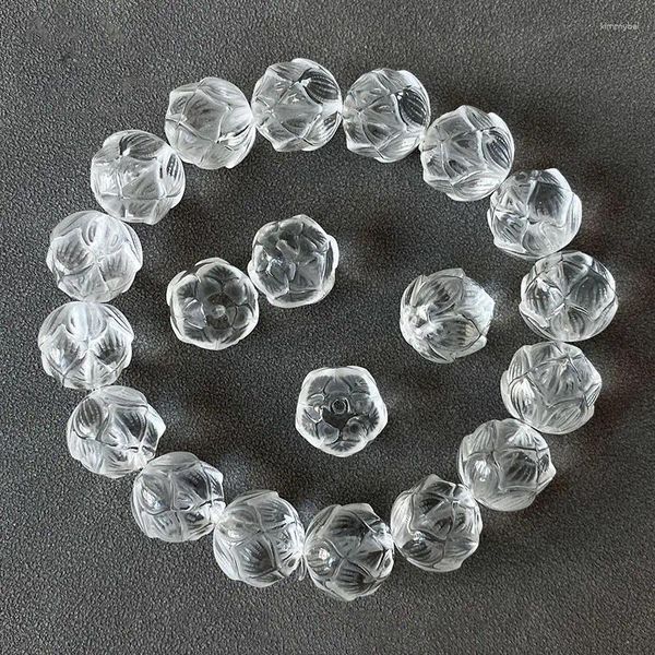 Pierres précieuses en vrac, 1 pièce, perles à trou complet, fleur de Lotus sculptée, 13-14mm, fabrication de bijoux, collier FPPJ, vente en gros