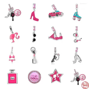 Piedras preciosas sueltas 2023, zapato rosa, botella para coche, vestido, cuentas colgantes, dijes originales, pulsera de plata 925, accesorios de joyería de regalo para mujer