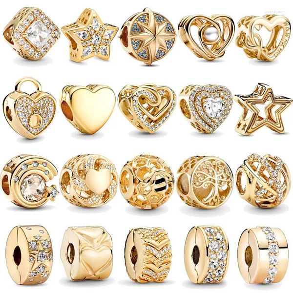 Piedras preciosas sueltas 2024 Clips chapados en oro de 14 k Encantos de bloqueo 925 Cuentas de estrella de plata Fit Pulseras originales Brazaletes Joyería de mujer Regalos DIY