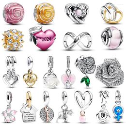 Gemystones en vrac 2024 925 Cadeaux de la fête des mères en argent sterling enrôlant le charme étincelant rose en fleur de graduation rose surdimension