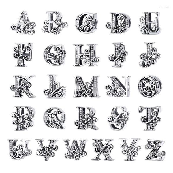 Pierres précieuses en vrac 2024 925 en argent Sterling lettre 26 perles de l'alphabet breloques adaptées aux bracelets originaux Bracelets bricolage accessoires bijoux