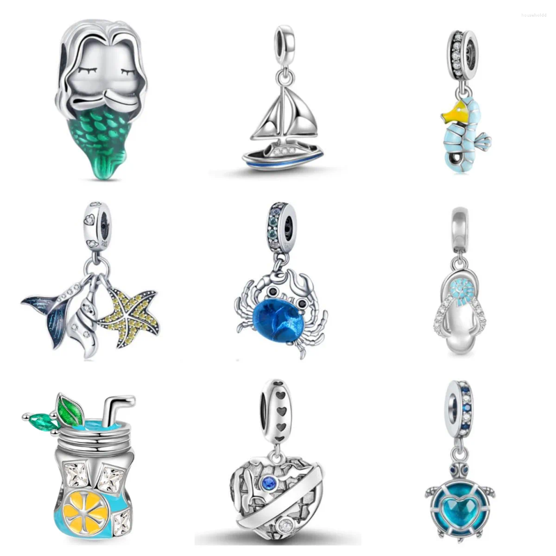 Lösa ädelstenar 2024 925 Sterling Silver Seahorse Conch Crab Mermaid Diy Women Jewelry Making Fit Original Charms Armband