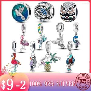 Pierres précieuses en vrac 2024 couleur émail colibri perroquet flamant rose oiseau charmes ajustement MULA bracelet collier perles argent 925 Plata femmes bijoux