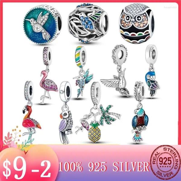 Pierres précieuses en vrac 2024 couleur émail colibri perroquet flamant rose oiseau charmes ajustement MULA bracelet collier perles argent 925 Plata femmes bijoux