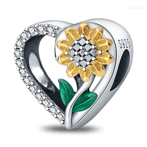 Gemles lâches 2024 Fashion Silver 925 Sunflower Love Langle Charm Perle Perte Fit Bracelets originaux DIY Fine Sterling