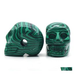 Pierres précieuses en vrac 2M Malachite naturelle Skl Tête Statue Pierre précieuse sculptée à la main Squelette humain Figurines Reiki Pierre de guérison pour la maison Offi Dh5Zs