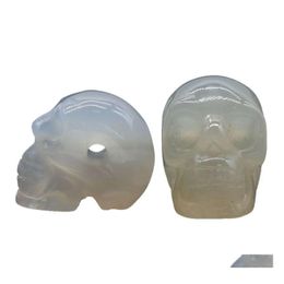 Pierres Précieuses En Vrac 2M Agate Blanche Naturelle Skl Tête Statue Pierre Précieuse Sculptée À La Main Squelette Humain Figurines Reiki Pierre De Guérison Pour La Maison De Dhwk3