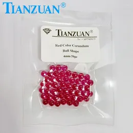 Pierres précieuses en vrac de 2 à 6 mm, corindon synthétique, couleur rouge rubis, perles en forme de sphère, sans trou