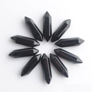 Gemystones en vrac 30x8 mm Hexagonal Pilier chakra Gemles sans trou d'agate noire Perles pour femmes bijoux de la mode