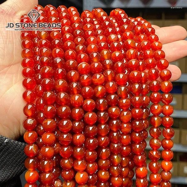 Piedras preciosas sueltas Calidad 3A Cuentas de ágata roja oscura natural Espaciador redondo Cornalina 4-16 mm para hacer joyas Accesorios de pulsera DIY