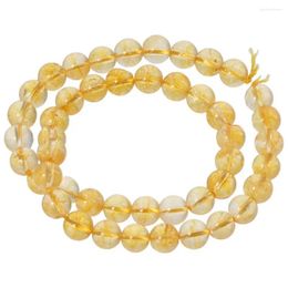 Piedras preciosas sueltas, 46 Uds., cuentas amarillas de citrino de 8mm, espaciador de cristal Natural redondo transparente, abalorio de joyería para collar de pulsera