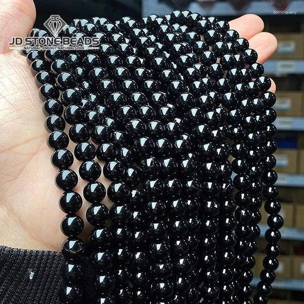 Pierres précieuses en vrac 5A Agate noire naturelle Onyx perles rondes entretoise 4 6 8 10 12 14 16mm pour la fabrication de bijoux bracelets à faire soi-même brin de 15 ''