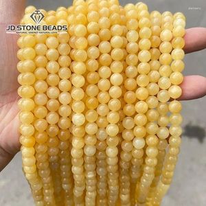 Piedras preciosas sueltas 5A Piedra natural Cuentas de jade amarillo 6 8 mm Espaciador redondo para hacer joyas Pulsera Collar Accesorio hecho a mano 15