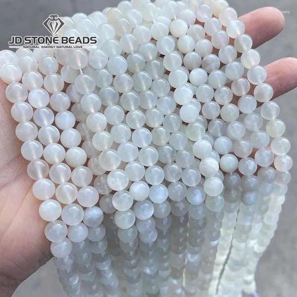 Piedras preciosas sueltas, cuentas de piedra lunar blanca Natural de calidad 5A, espaciador redondo para hacer joyas, dijes, pulseras, collares, accesorios