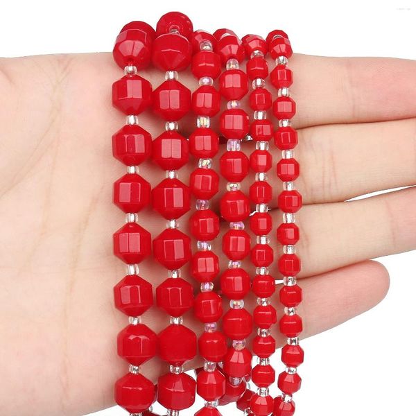 Pierres précieuses en vrac 6 8 10mm Imitation corail rouge pierre naturelle perles à facettes forme d'olive perle pour bijoux bricolage fabrication bracelet collier