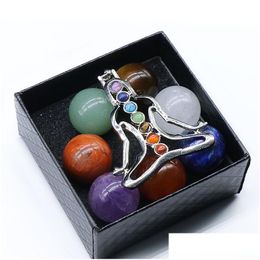 Pierres précieuses en vrac, roue des 7 chakras, pierre d'énergie naturelle, boule de 20Mm, en boîte, Yoga, Guide de guérison, méditation, livraison directe Ott1V