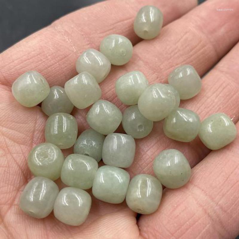 Lösa ädelstenar 8/10mm äkta naturliga Myanmar Jadeite Jade Barrel Pärla för smycken som gör DIY -strängarmband Beaded Necklace Charms