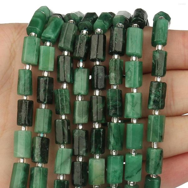 Pierres précieuses en vrac 8x11mm pierre naturelle vert émeraude cylindre forme entretoise perles pour la fabrication de bijoux bricolage à la main Bracelet accessoires