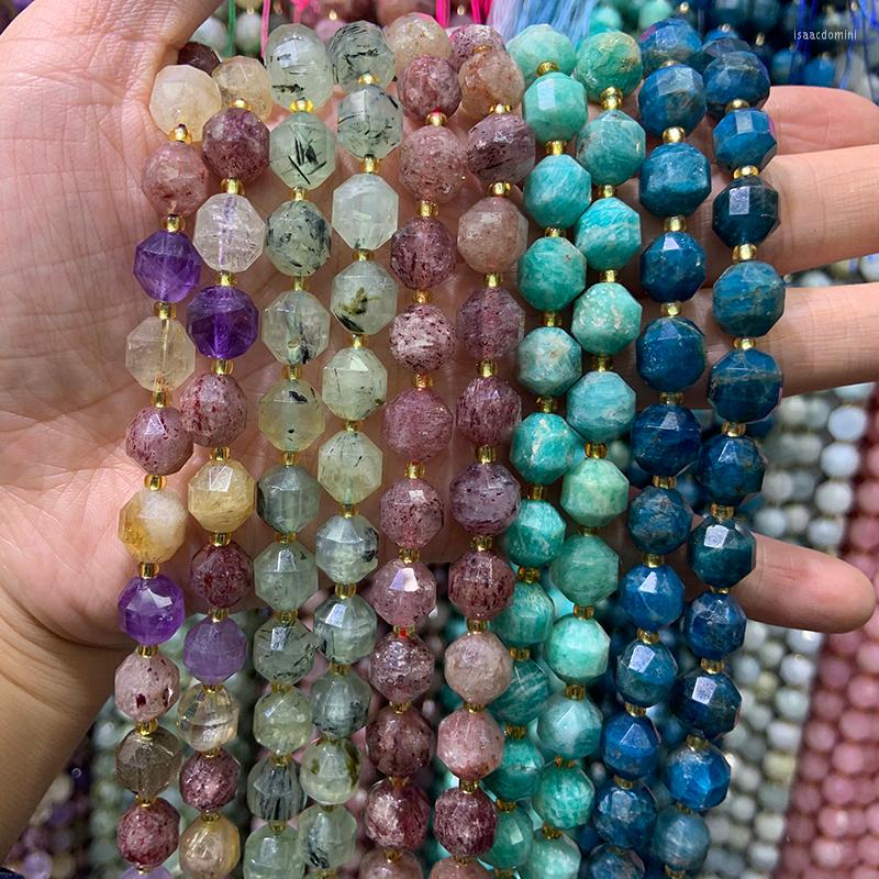 Loose Gemstones 9-10mm Natural Prehnite Amethyst Citrine Quartz Apatite Stone Beads 15'' Faceted Round DIY For Jewelry Making