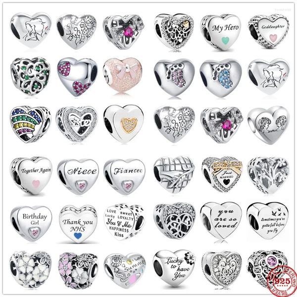 Gemystones en vrac 925 Silver Heart Shape Love Family Flower Rainbow DIY FINES PILES APUT