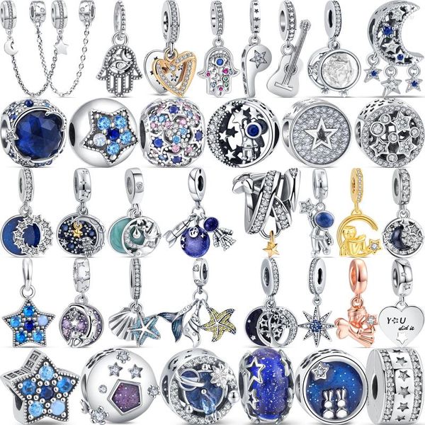 Piedras preciosas sueltas 925 Silver Shine Stars Series Blue Night Sky Moon Safety Safety Beads Fit Original Charms Bracelet Women Jewelry