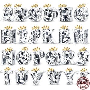 Losse Edelstenen 925 Sterling Zilver 26 Letters Rose Vergulde Crown Charms Fit Armband DIY Sieraden Voor Vrouwen In