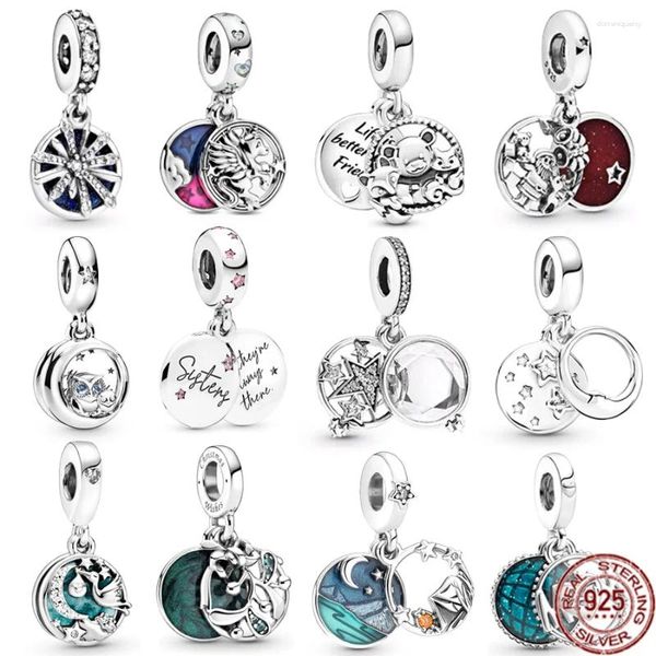 Pierres précieuses en vrac en argent sterling 925 Camping Night Sky Double Forever Sisters Dangle Charm Perles Fit Original Bracelet Bijoux Cadeau