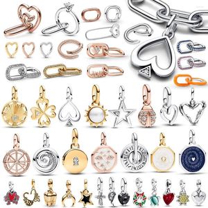 Boucles d'oreilles en argent Sterling 925, pierres précieuses en vrac, breloque ME cœur adoré, pendentif, adapté au Bracelet Original pour femmes, bijoux cadeau