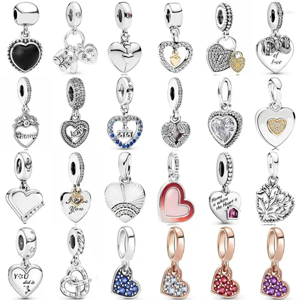 Pierres précieuses en vrac 925 charme en argent sterling noir Mi Amor Onyx Love My Home pendentif coeur de famille incliné perle Fit Bracelet bijoux à bricoler soi-même