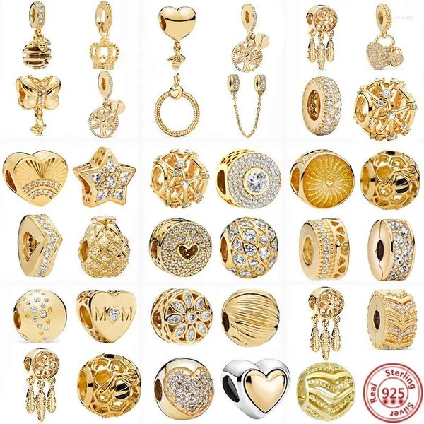 Gemas sueltas de Plata de Ley 925, dije dorado, corona, árbol genealógico, cadena de seguridad, cuentas huecas para Pulseras originales, joyería para mujer