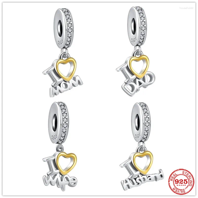 Loose Gemstones 925 Sterling Silver I Love Mom Dad Wife Husband Pendant Charm Bead Fit Original Bracelet DIY Women Jewelry Accessories