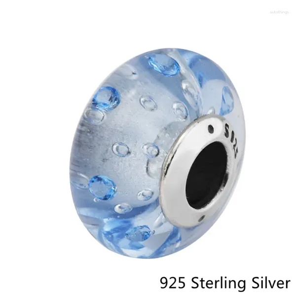 Gemles en vrac 925 Bijoux en argent sterling gouttes Murano Glass Charm avec des perles originales Blue CZ s'adapte aux bracelets européens