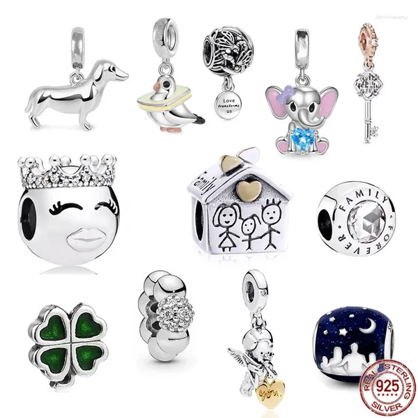 Piedras preciosas sueltas, joyería de plata de ley 925, regalo, casa familiar, trébol verde, cuentas aptas para pulsera Original, collar para mujer