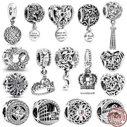 Pierres précieuses en vrac en argent Sterling 925, coeur ajouré, Notes de musique, fleurs roses, breloque à perles, Bracelet original, collier, bijoux à faire soi-même