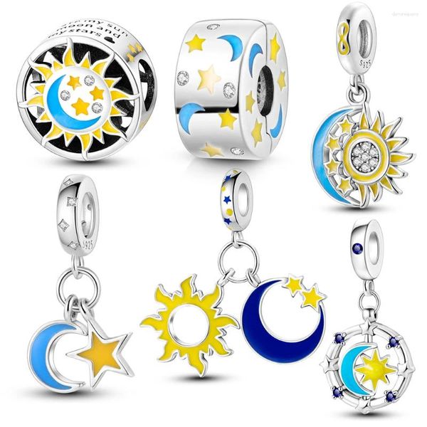 Gemas sueltas de Plata de Ley 925 con forma de estrella, sol, Luna, luciérnaga que brilla en la oscuridad, cuentas brillantes aptas para Pulsera Original, joyería