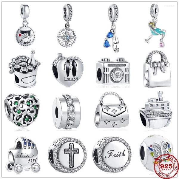 Piedras preciosas sueltas Plata de Ley 925 tabla de surf barco mariposa copa de vino colgante Charm Bead Fit pulsera Original joyería DIY para mujeres