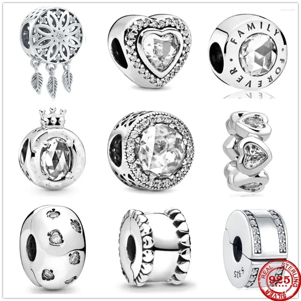 Piedras preciosas sueltas, Plata de Ley 925, corona transparente blanca brillante, dijes de circonia de corazón, cuentas finas DIY, pulsera de dijes Original