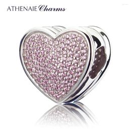 Pierres précieuses en vrac ATHENAIE véritable argent 925 avec pavé rose CZ en forme de coeur à ma Miss perles de charme adaptées à tous les bracelets européens couleur du collier