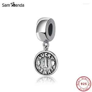 Piedras preciosas sueltas auténtica cuenta en plata esterlina 925 Charm Lucky Penny moneda colgante dijes aptos para pulseras mujeres joyería Diy