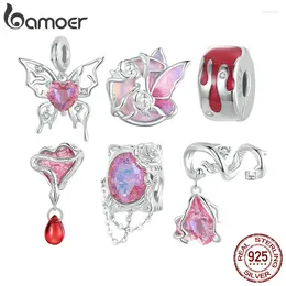 Losse Edelstenen Bamoer 925 Sterling Zilver Roze Hart Hanger Charms Vlinder Roos Kralen Voor Vrouwen Originele Armband DIY Accessoires