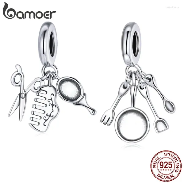 Pierres précieuses en vrac Bamoer 925 ciseaux en argent sterling peigne miroir outils de beauté ustensiles de cuisine ensemble fourchette pan pendentif à breloque pour bracelet