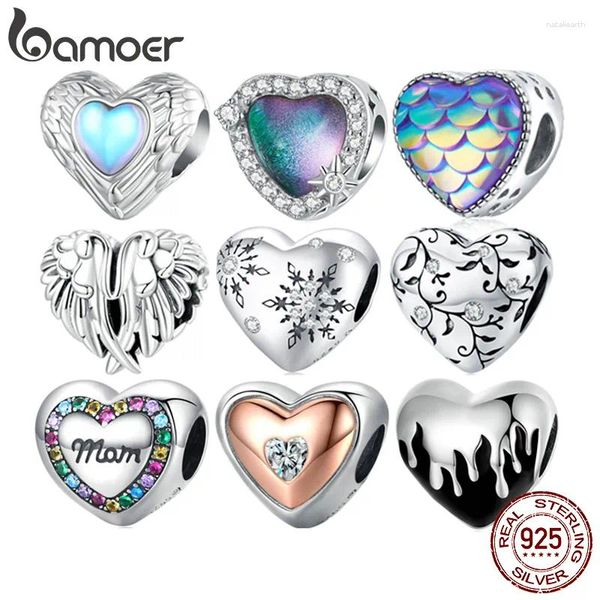 Piedras preciosas sueltas Bamoer Plata de Ley 925 ala serie corazón Guard Of Love dijes de piedra lunar para mujer Pulsera Original joyería fina BSC867