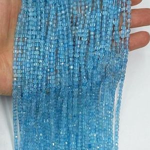 Perles de pierres précieuses en vrac topaze bleue carrée à facettes 2/3/4mm Nature pour la fabrication de bijoux collier 38 cm FPPJ vente en gros