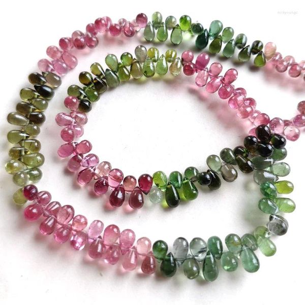 Cuentas de piedras preciosas sueltas, gota de turmalina multicolor, 3,5-4,5mm, venta al por mayor para collar de joyería DIY, 39cm