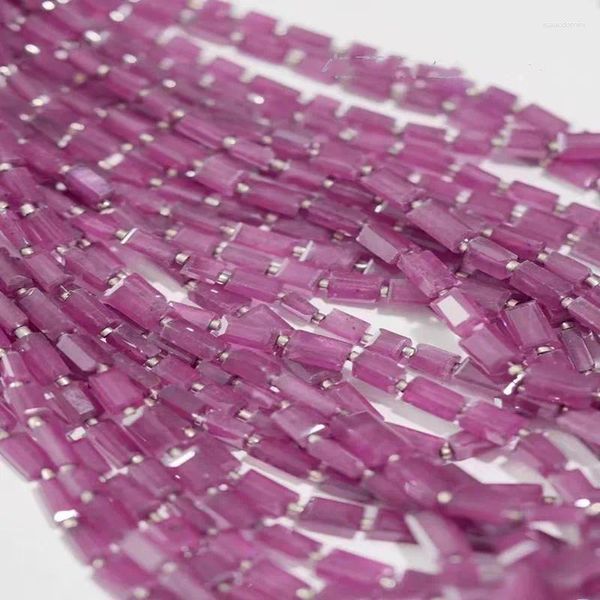 Perles de pierres précieuses en vrac, saphir rose rectangulaire à facettes 4-9mm, vente en gros pour collier de bijoux à bricoler soi-même 20cm