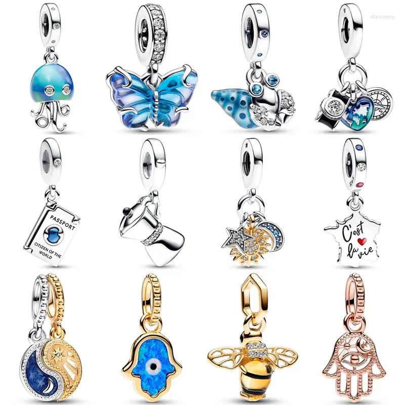 Loose Gemstones Butterfly Hermit Crab Jellyfish Camera Heart & Compass Pendant Bead 925 Sterling Silver Charm Fit Europe Bracelet Diy
