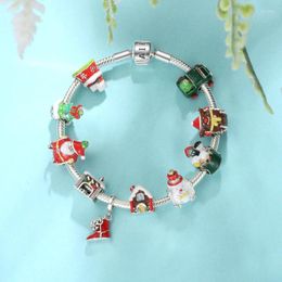 Pierres précieuses en vrac Cadeaux de Noël 925 Charme en argent sterling Pendentif coloré Maison de neige Gâteau Santa Sock Perle pour bracelet original DIY