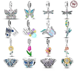 Loose edelstenen Cycuff 925 Originele armband Sterling Silver Flower Bird Series Charms Beads For Women Fashion Diy Sieraden Geschenken Maken